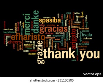 Vector concept or conceptual abstract thank you word cloud in different languages or multilingual for education or thanksgiving day, metaphor to appreciation, multicultural, friendship, tourism travel