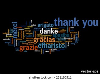 Vector concept or conceptual abstract thank you word cloud in different languages or multilingual for education or thanksgiving day, metaphor to appreciation, multicultural, friendship, tourism travel