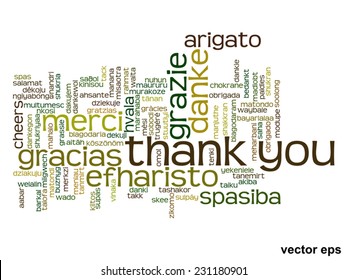 Vector concept or conceptual abstract thank you word cloud in different languages or multilingual for education or thanksgiving day, metaphor to appreciation, multicultural, friendship, tourism travel