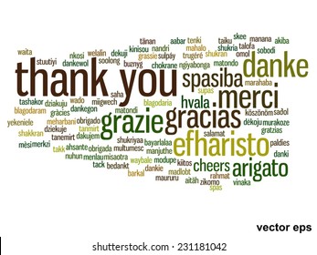 Vector concept or conceptual abstract thank you word cloud in different languages or multilingual for education or thanksgiving day, metaphor to appreciation, multicultural, friendship, tourism travel