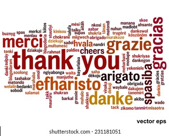 Vector concept or conceptual abstract thank you word cloud in different languages or multilingual for education or thanksgiving day, metaphor to appreciation, multicultural, friendship, tourism travel