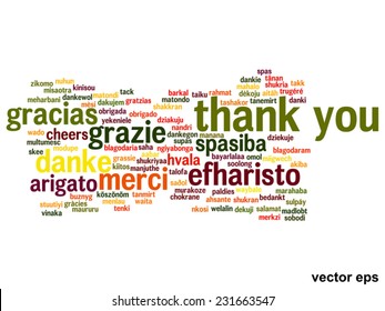 Vector concept or conceptual abstract thank you word cloud in different languages or multilingual for education or thanksgiving day, metaphor to appreciation, multicultural, friendship, tourism travel