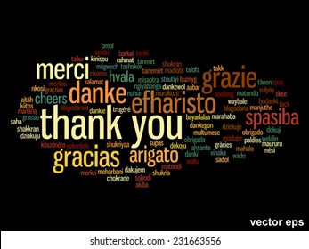 Vector concept or conceptual abstract thank you word cloud in different languages or multilingual for education or thanksgiving day, metaphor to appreciation, multicultural, friendship, tourism travel