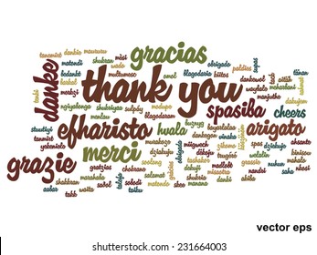 Vector concept or conceptual abstract thank you word cloud in different languages or multilingual for education or thanksgiving day, metaphor to appreciation, multicultural, friendship, tourism travel