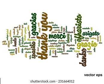 Vector concept or conceptual abstract thank you word cloud in different languages or multilingual for education or thanksgiving day, metaphor to appreciation, multicultural, friendship, tourism travel