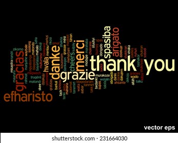 Vector concept or conceptual abstract thank you word cloud in different languages or multilingual for education or thanksgiving day, metaphor to appreciation, multicultural, friendship, tourism travel