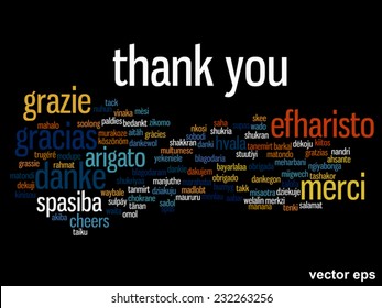 Vector concept or conceptual abstract thank you word cloud in different languages or multilingual for education or thanksgiving day, metaphor to appreciation, multicultural, friendship, tourism travel