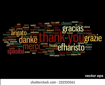 Vector concept or conceptual abstract thank you word cloud in different languages or multilingual for education or thanksgiving day, metaphor to appreciation, multicultural, friendship, tourism travel