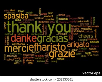 Vector concept or conceptual abstract thank you word cloud in different languages or multilingual for education or thanksgiving day, metaphor to appreciation, multicultural, friendship, tourism travel