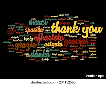 Vector concept or conceptual abstract thank you word cloud in different languages or multilingual for education or thanksgiving day, metaphor to appreciation, multicultural, friendship, tourism travel