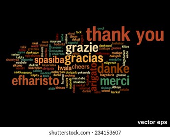 Vector concept or conceptual abstract thank you word cloud in different languages or multilingual for education or thanksgiving day, metaphor to appreciation, multicultural, friendship, tourism travel