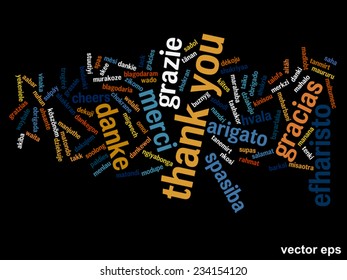 Vector concept or conceptual abstract thank you word cloud in different languages or multilingual for education or thanksgiving day, metaphor to appreciation, multicultural, friendship, tourism travel
