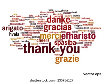 Vector concept or conceptual abstract thank you word cloud in different languages or multilingual for education or thanksgiving day, metaphor to appreciation, multicultural, friendship, tourism travel