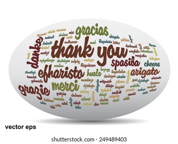 Concepto vectorial o abstracto conceptual gracias nube de palabras en diferentes idiomas o multilingüe para la educación o día de acción de gracias, metáfora a la apreciación, multicultural, amistad, viaje turístico