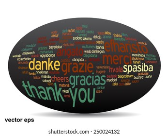 Vector concept or conceptual abstract thank you word cloud in different languages or multilingual for education or thanksgiving day, metaphor to appreciation, multicultural, friendship, tourism travel