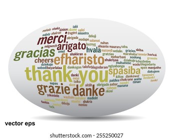 Vector concept or conceptual abstract thank you word cloud in different languages or multilingual for education or thanksgiving day, metaphor to appreciation, multicultural, friendship, tourism travel
