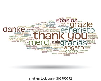 Vector concept or conceptual abstract thank you word cloud in different languages or multilingual for education or thanksgiving day, metaphor to appreciation, multicultural, friendship, tourism travel