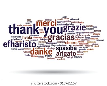 Vector concept or conceptual abstract thank you word cloud in different languages or multilingual for education or thanksgiving day, metaphor to appreciation, multicultural, friendship, tourism travel