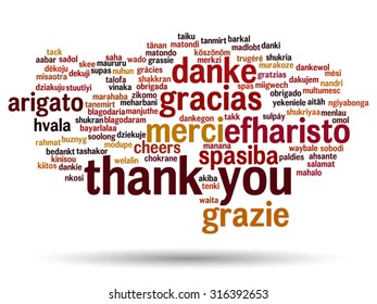 Vector concept or conceptual abstract thank you word cloud in different languages or multilingual for education or thanksgiving day, metaphor to appreciation, multicultural, friendship, tourism travel