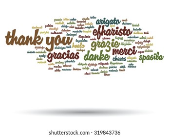 Vector concept or conceptual abstract thank you word cloud in different languages or multilingual for education or thanksgiving day, metaphor to appreciation, multicultural, friendship, tourism travel