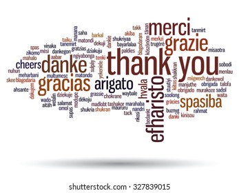 Vector concept or conceptual abstract thank you word cloud in different languages or multilingual for education or thanksgiving day, metaphor to appreciation, multicultural, friendship, tourism travel