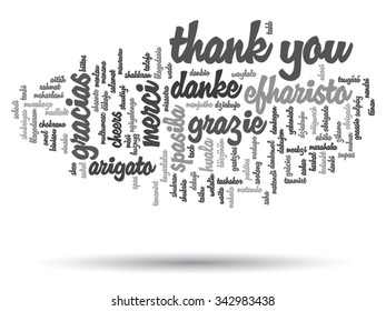 Vector concept or conceptual abstract thank you word cloud in different languages or multilingual for education or thanksgiving day, metaphor to appreciation, multicultural, friendship, tourism travel