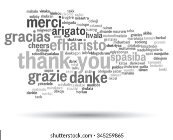 Vector concept or conceptual abstract thank you word cloud, different languages or multilingual for education or thanksgiving day, metaphor to appreciation, multicultural, friendship, tourism travel