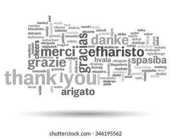 Vector concept or conceptual abstract thank you word cloud in different languages or multilingual for education or thanksgiving day, metaphor to appreciation, multicultural, friendship, tourism travel
