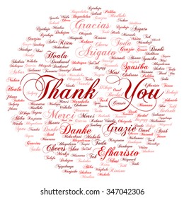 Concepto vectorial o abstracto conceptual gracias nube de palabras en diferentes idiomas o multilingüe para la educación o día de acción de gracias, metáfora a la apreciación, multicultural, amistad, viaje turístico