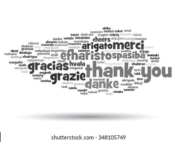 Vector concept or conceptual abstract thank you word cloud, different languages or multilingual for education or thanksgiving day, metaphor to appreciation, multicultural, friendship, tourism travel