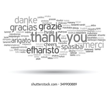 Vektorkonzept oder konzeptuell abstrakte Dankbarkeit Wort Cloud in verschiedenen Sprachen oder mehrsprachig für Bildung oder Thanksgiving-Tag-Metapher für Wertschätzung, multikulturelle, Freundschaft, Tourismus Reise