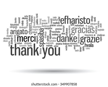 Vector concept or conceptual abstract thank you word cloud in different languages or multilingual for education or Thanksgiving Day metaphor to appreciation, multicultural, friendship, tourism travel