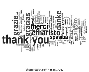 Vector concept or conceptual abstract thank you word cloud in different languages or multilingual for education or Thanksgiving Day metaphor to appreciation, multicultural, friendship, tourism travel