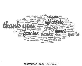 Vector concept or conceptual abstract thank you word cloud in different languages or multilingual for education or Thanksgiving Day metaphor to appreciation, multicultural, friendship, tourism travel
