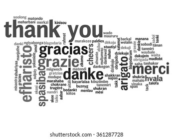 Vector concept or conceptual abstract thank you word cloud in different languages or multilingual for education or Thanksgiving Day metaphor to appreciation, multicultural, friendship, tourism travel