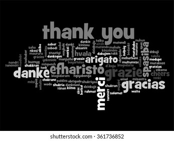 Vector concept or conceptual abstract thank you word cloud in different languages or multilingual for education or Thanksgiving Day metaphor to appreciation, multicultural, friendship, tourism travel