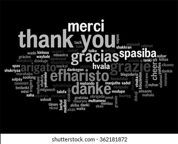 Vector concept or conceptual abstract thank you word cloud in different languages or multilingual for education or Thanksgiving Day metaphor to appreciation, multicultural, friendship, tourism travel
