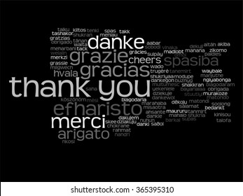 Vector concept or conceptual abstract thank you word cloud in different languages or multilingual for education or Thanksgiving Day metaphor to appreciation, multicultural, friendship, tourism travel