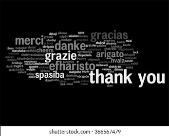 Vector concept or conceptual abstract thank you word cloud in different languages or multilingual for education or Thanksgiving Day metaphor to appreciation, multicultural, friendship, tourism travel