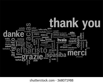 Concepto vectorial o abstracto conceptual gracias nube de palabras en diferentes idiomas o multilingüe para la educación o metáfora del Día de Acción de Gracias a la apreciación, multicultural, la amistad, el turismo viajar