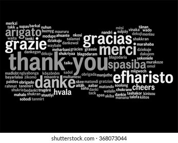 Vector concept or conceptual abstract thank you word cloud in different languages or multilingual for education or Thanksgiving Day metaphor to appreciation, multicultural, friendship, tourism travel