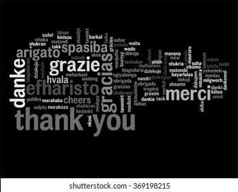 Vector concept or conceptual abstract thank you word cloud in different languages or multilingual for education or Thanksgiving Day  metaphor to appreciation, multicultural, friendship, tourism travel