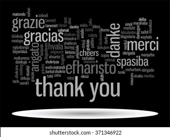 Vector concept or conceptual abstract thank you word cloud in different languages or multilingual for education or Thanksgiving Day metaphor to appreciation, multicultural, friendship, tourism travel