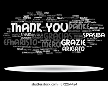 Vector concept or conceptual abstract thank you word cloud in different languages or multilingual for education or Thanksgiving Day metaphor to appreciation, multicultural, friendship, tourism travel