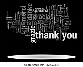 Concepto vectorial o abstracto conceptual gracias nube de palabras en diferentes idiomas o multilingüe para la educación o metáfora del Día de Acción de Gracias a la apreciación, multicultural, la amistad, el turismo viajar