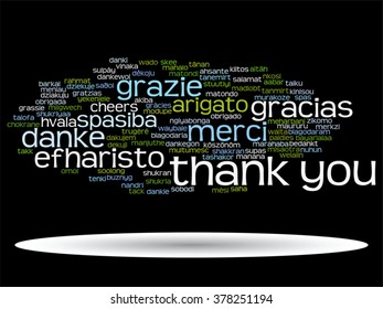 Vector concept or conceptual abstract thank you word cloud in different languages or multilingual for education or thanksgiving day, metaphor to appreciation, multicultural, friendship, tourism travel
