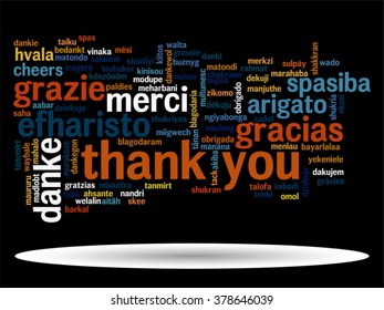 Vector concept or conceptual abstract thank you word cloud in different languages or multilingual for education or thanksgiving day, metaphor to appreciation, multicultural, friendship, tourism travel