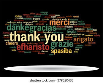 Vector concept or conceptual abstract thank you word cloud in different languages or multilingual for education or thanksgiving day, metaphor to appreciation, multicultural, friendship, tourism travel