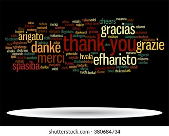 Vector concept or conceptual abstract thank you word cloud in different languages or multilingual for education or thanksgiving day, metaphor to appreciation, multicultural, friendship, tourism travel