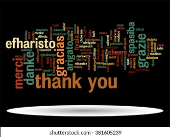 Vector concept or conceptual abstract thank you word cloud in different languages or multilingual for education or thanksgiving day, metaphor to appreciation, multicultural, friendship, tourism travel